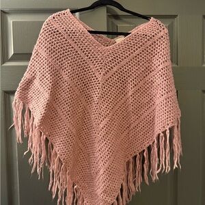 Arizona Jean Company Blush Pink Crochet Fringe Poncho